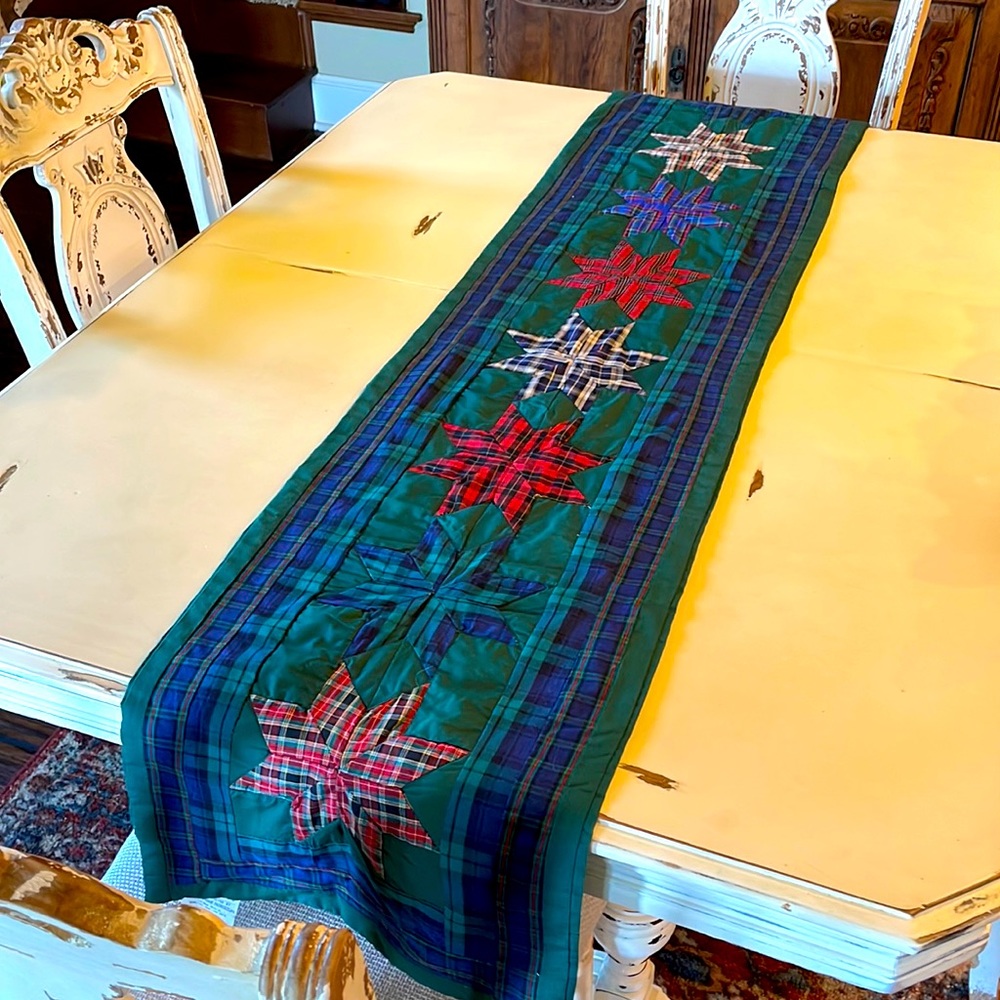 Quilted Red, Green, Blue, White 100% Polyester Table Runner